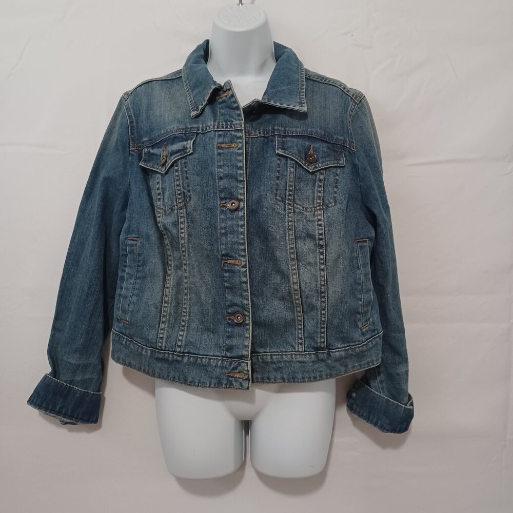 JC Penny women denim jacket medium wash short‎ sz XL western outdoors